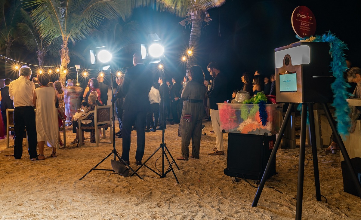 Photobooth setup on beach during wedding